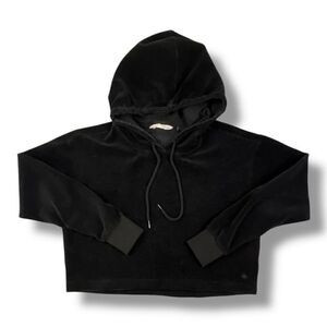 Tavi Noir Velour Ribbed Black Semi Cropped Oversized Hoodie Size Small